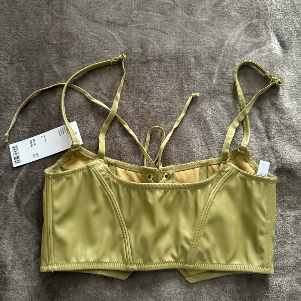 Urban Outfitters Bustier Crop Corset Top Green Faux Leather Small